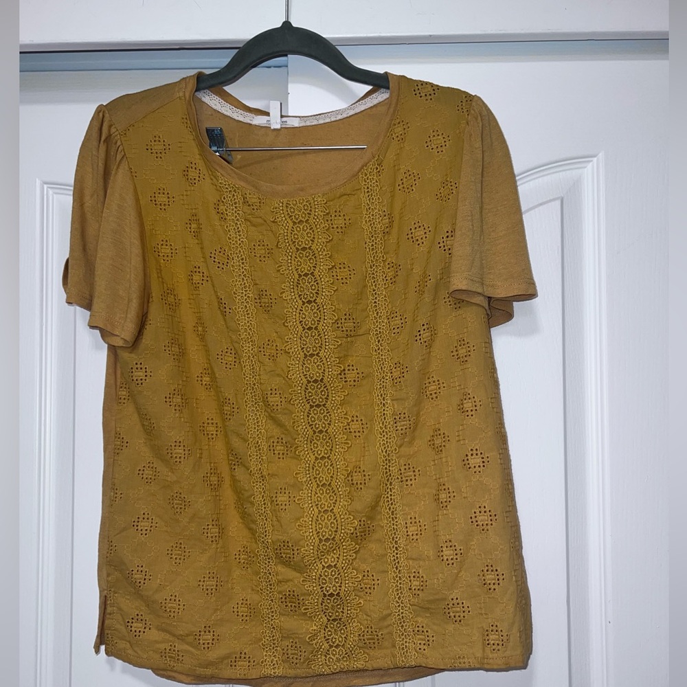 Maurices Mustard Lace Trim Top - Small